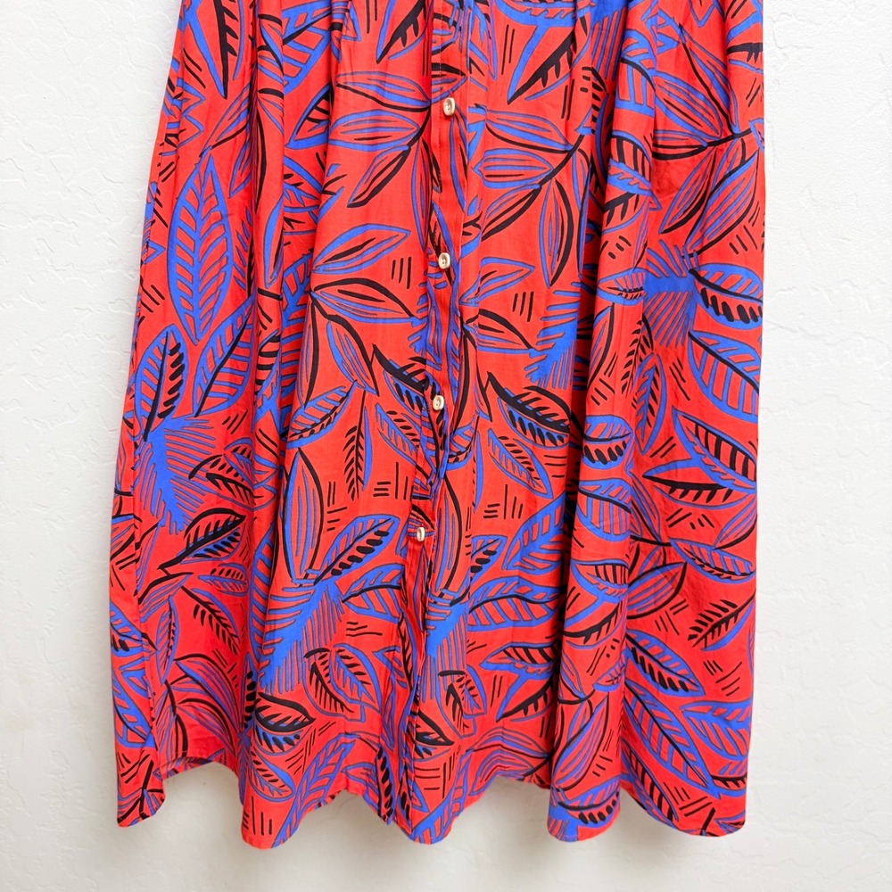 NEW Alexis For TargetRed Blue Tropical Leaf Print Button Front Midi Dress XS - Picture 5 of 10